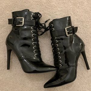 patent high heel bootie